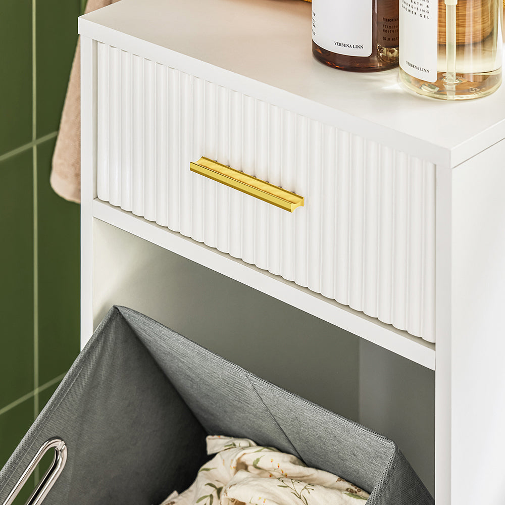 SoBuy Badkamerkast – Incl. Lade & Uitneembare Wasmand – max. 24 kg – 40 x 40 x 95 cm – Wit