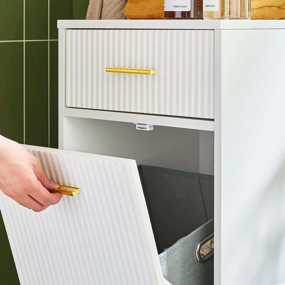 SoBuy Badkamerkast – Incl. Lade & Uitneembare Wasmand – max. 24 kg – 40 x 40 x 95 cm – Wit