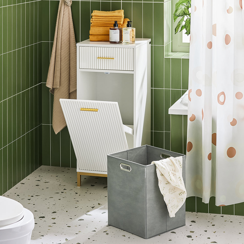 SoBuy Badkamerkast – Incl. Lade & Uitneembare Wasmand – max. 24 kg – 40 x 40 x 95 cm – Wit