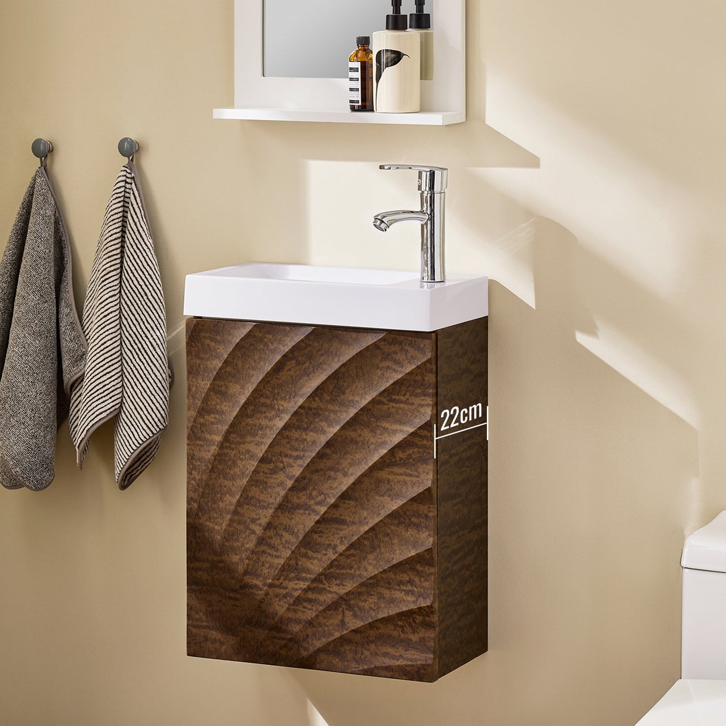 SoBuy BZR197-N Badkamermeubel met Wastafel 40x22x56 cm - Donker Hout met Witte Wastafel
