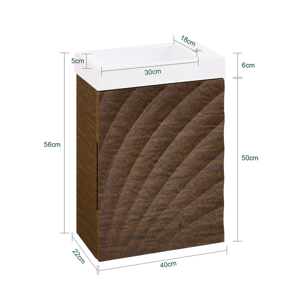 SoBuy BZR197-N Badkamermeubel met Wastafel 40x22x56 cm - Donker Hout met Witte Wastafel