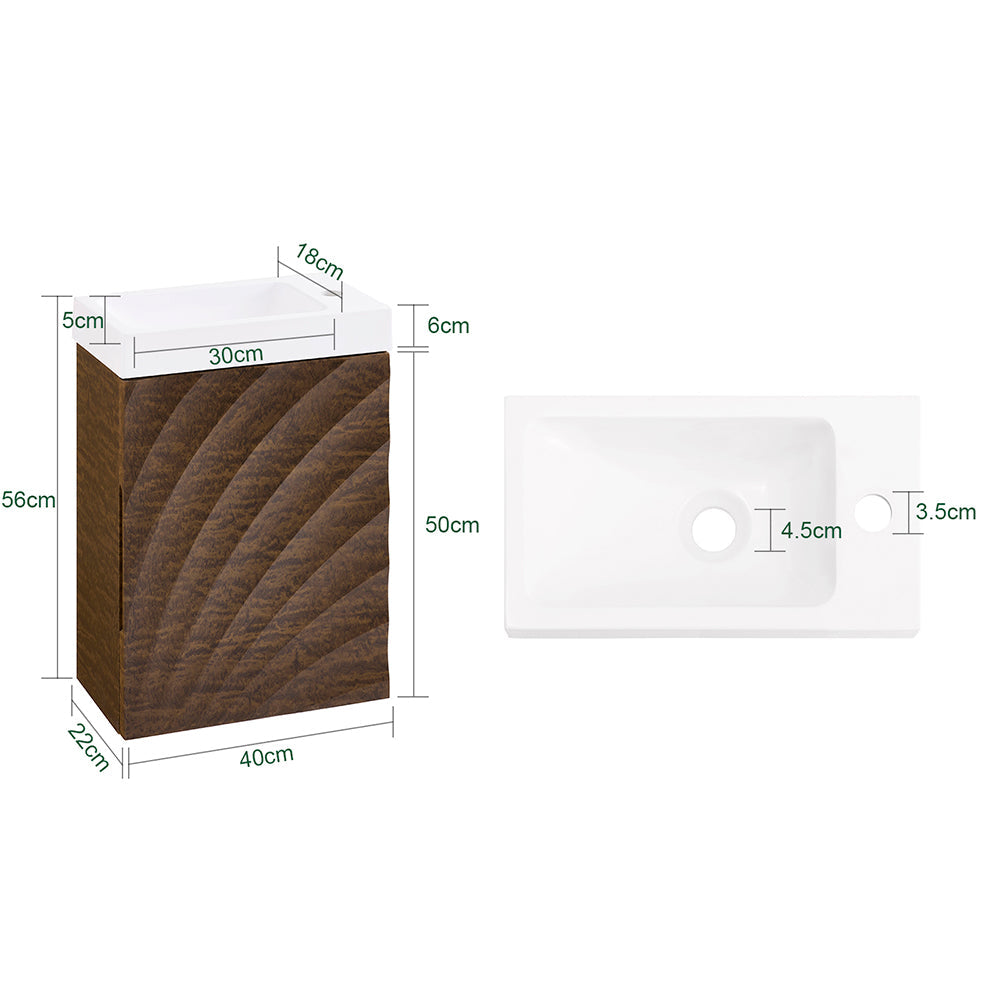 SoBuy BZR197-N Badkamermeubel met Wastafel 40x22x56 cm - Donker Hout met Witte Wastafel