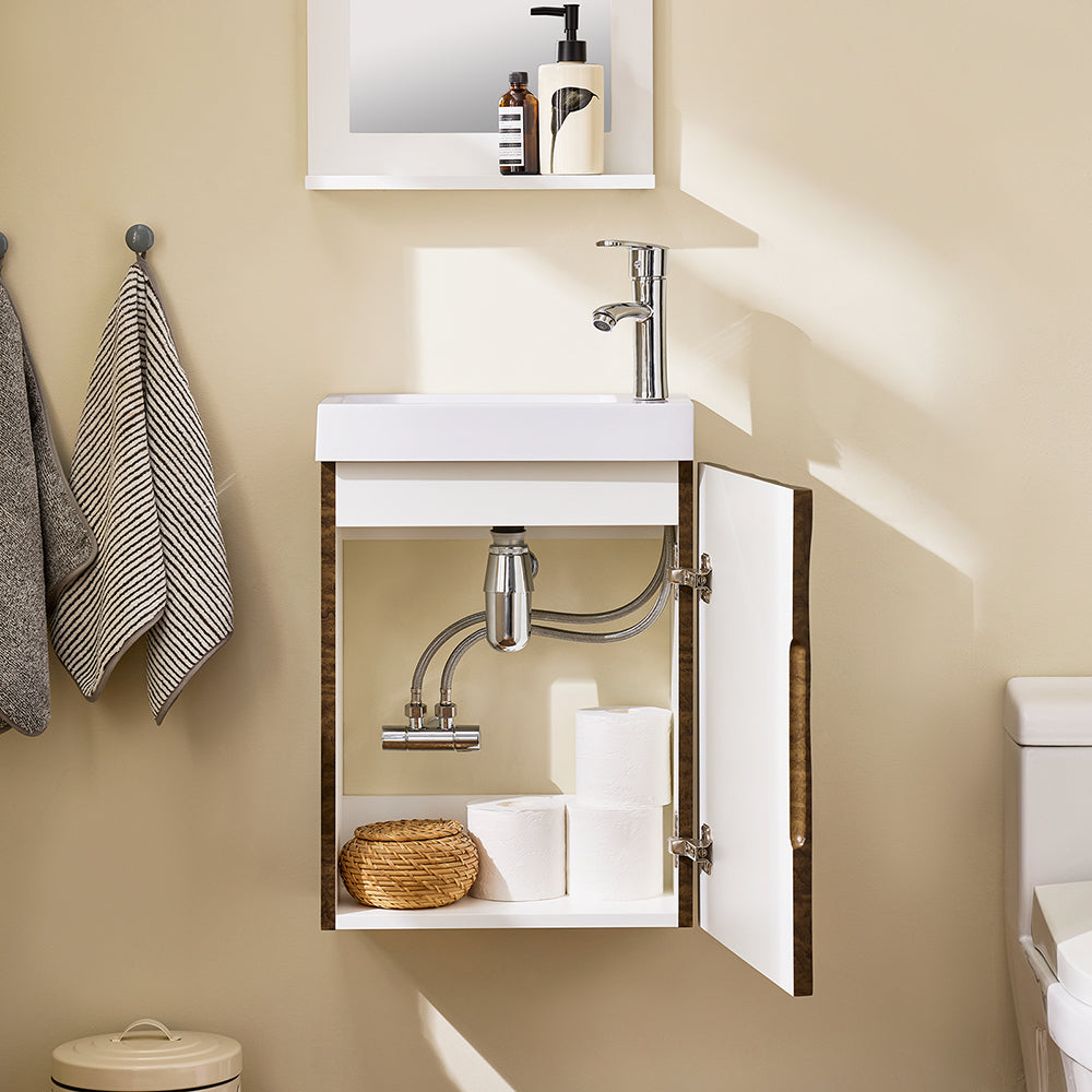 SoBuy BZR197-N Badkamermeubel met Wastafel 40x22x56 cm - Donker Hout met Witte Wastafel