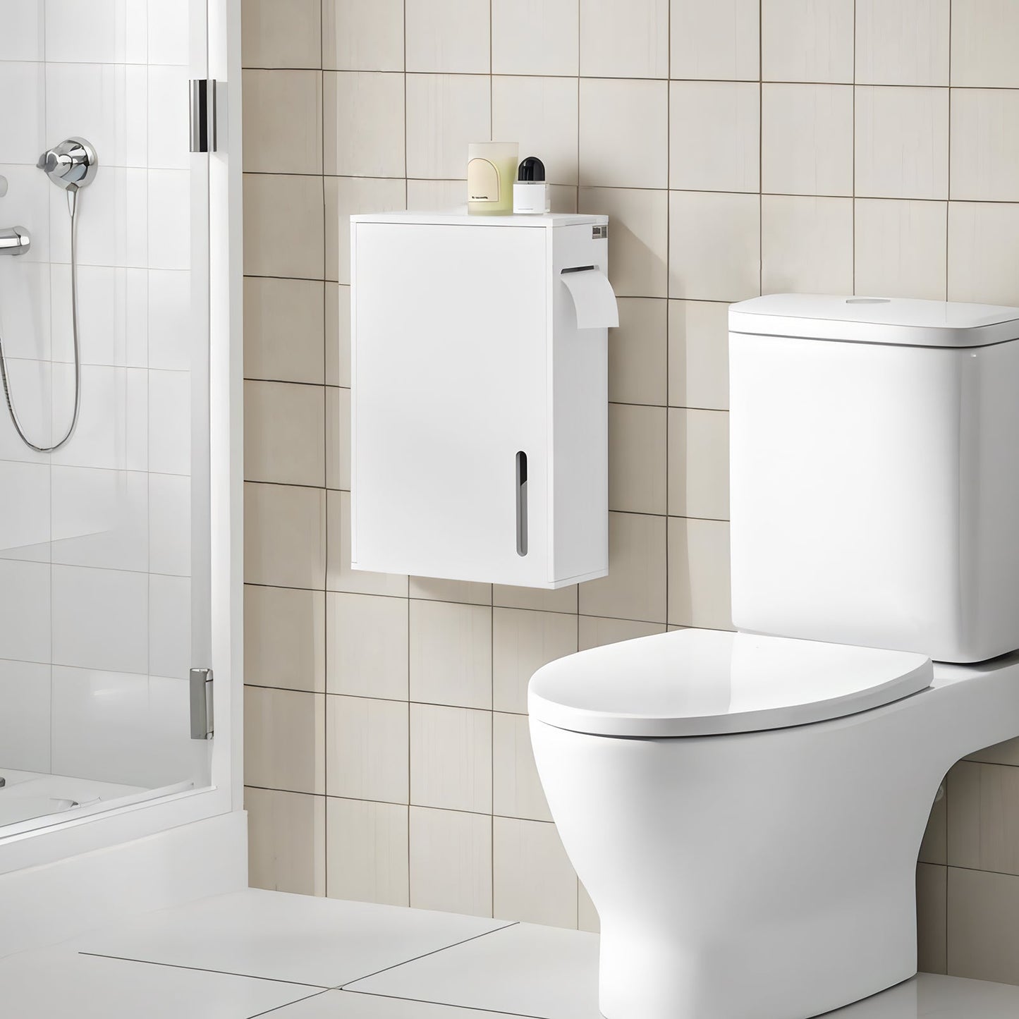 sobuy Toiletpapierhouder Opbergkast - Wit - 14 × 30 × 42 cm - Muurbevestigd