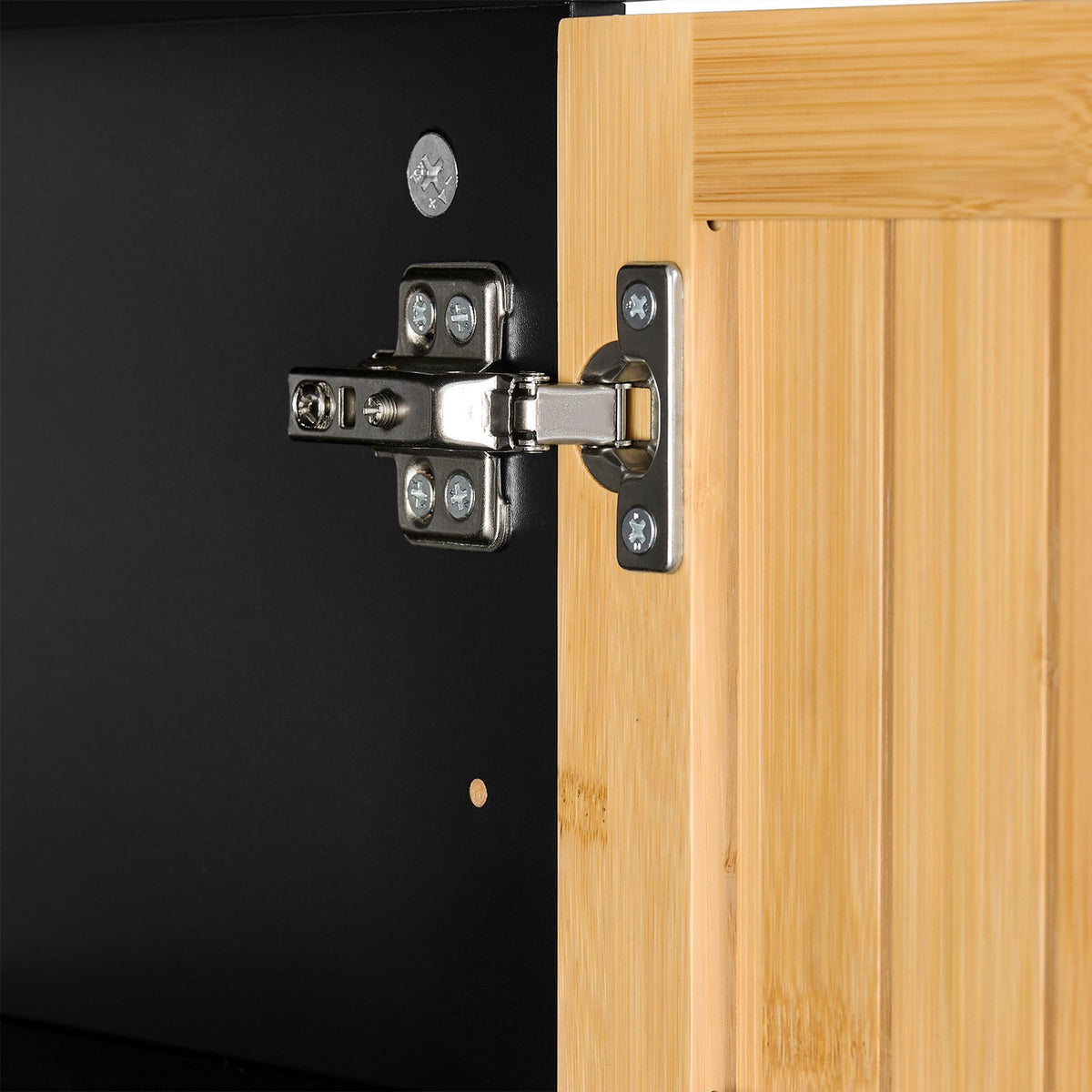 sobuy Smalle badkamerkast - 30x30x90 cm – bamboe & zwart – compact badkamermeubel met deur en verstelbare planken