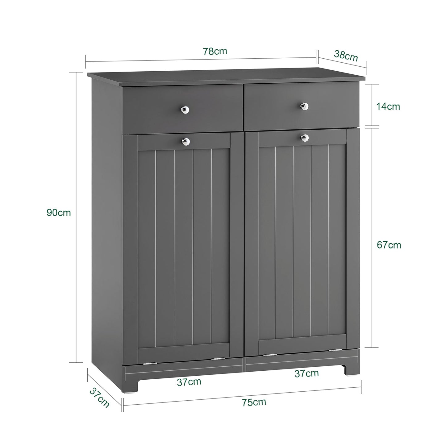 SoBuy badkamerkast met wasmanden - hout - grijs - 78x38x90 cm