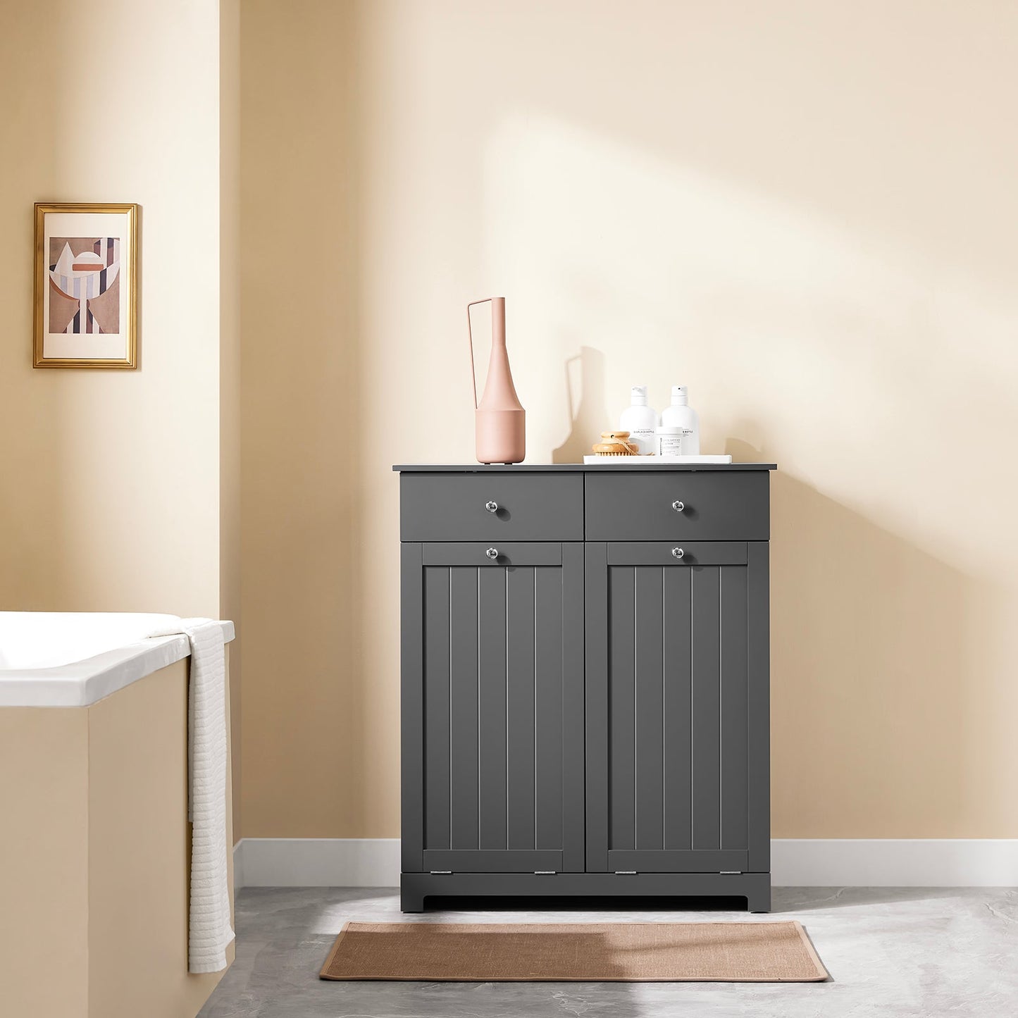 SoBuy badkamerkast met wasmanden - hout - grijs - 78x38x90 cm