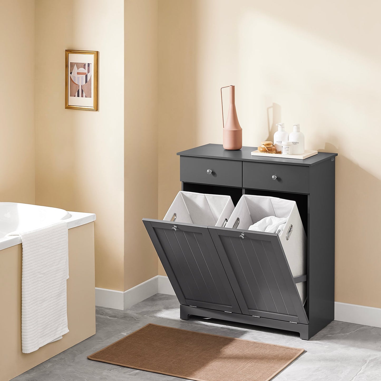 SoBuy badkamerkast met wasmanden - hout - grijs - 78x38x90 cm