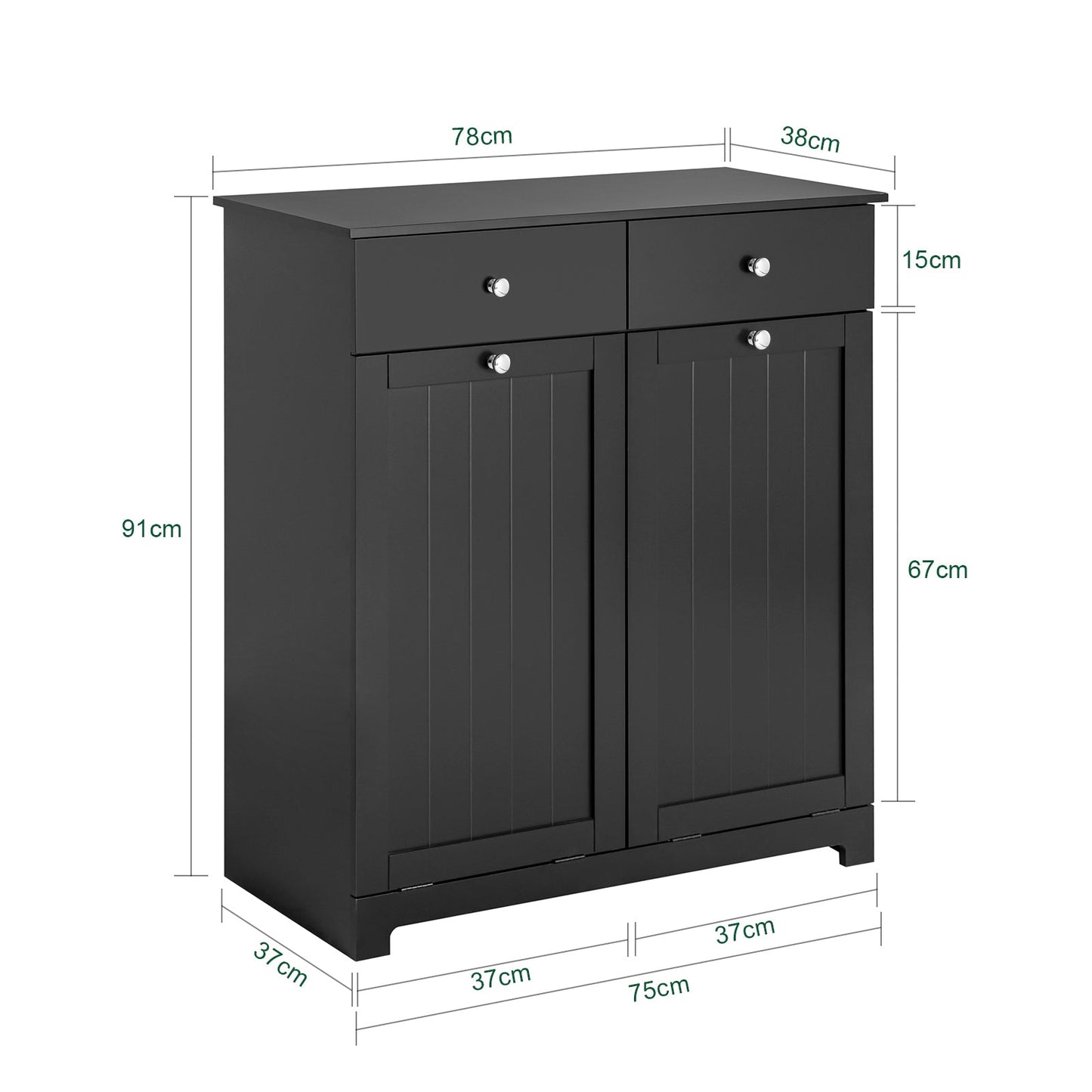 SoBuy Badkamerkast BZR33-SCH - Hout - 2 Lades en 2 Kantelbare Wasmanden - 78 x 91 x 38 cm - Zwart