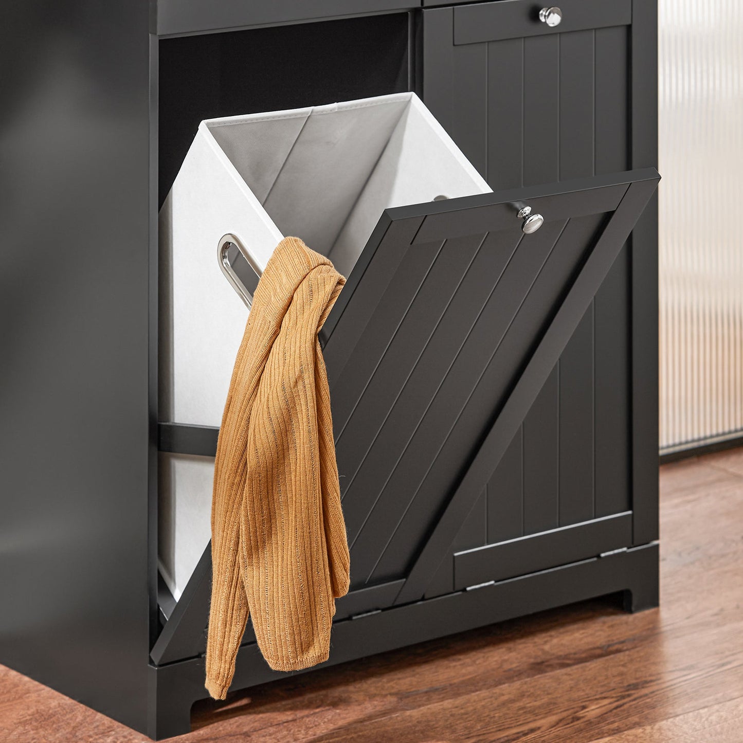 SoBuy Badkamerkast BZR33-SCH - Hout - 2 Lades en 2 Kantelbare Wasmanden - 78 x 91 x 38 cm - Zwart