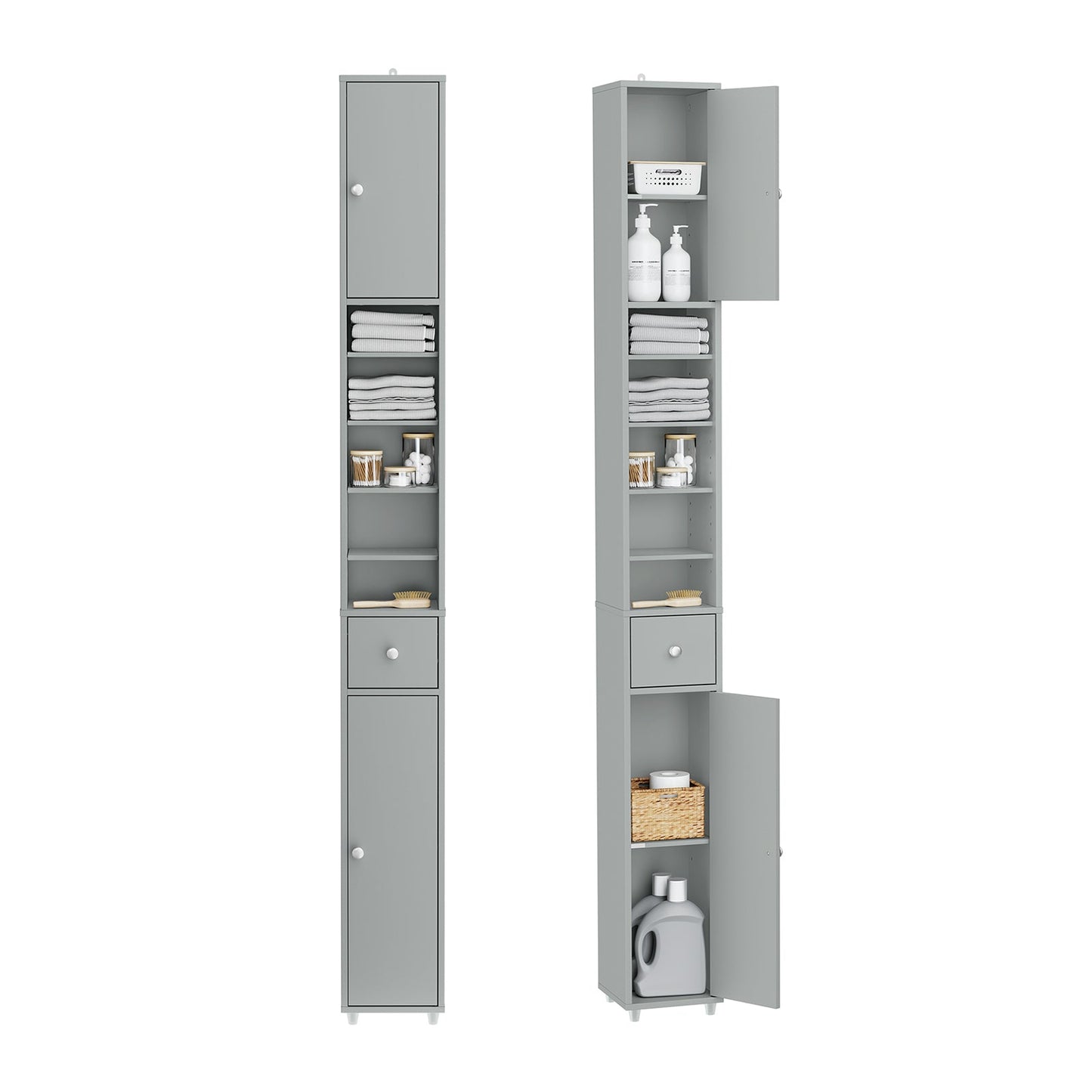 SoBuy BZR34-II-HG Hoge Badkamerkast - Smal Vrijstaand Badkamermeubel - Waterbestendig MDF - 20x20x180 cm - Grijs