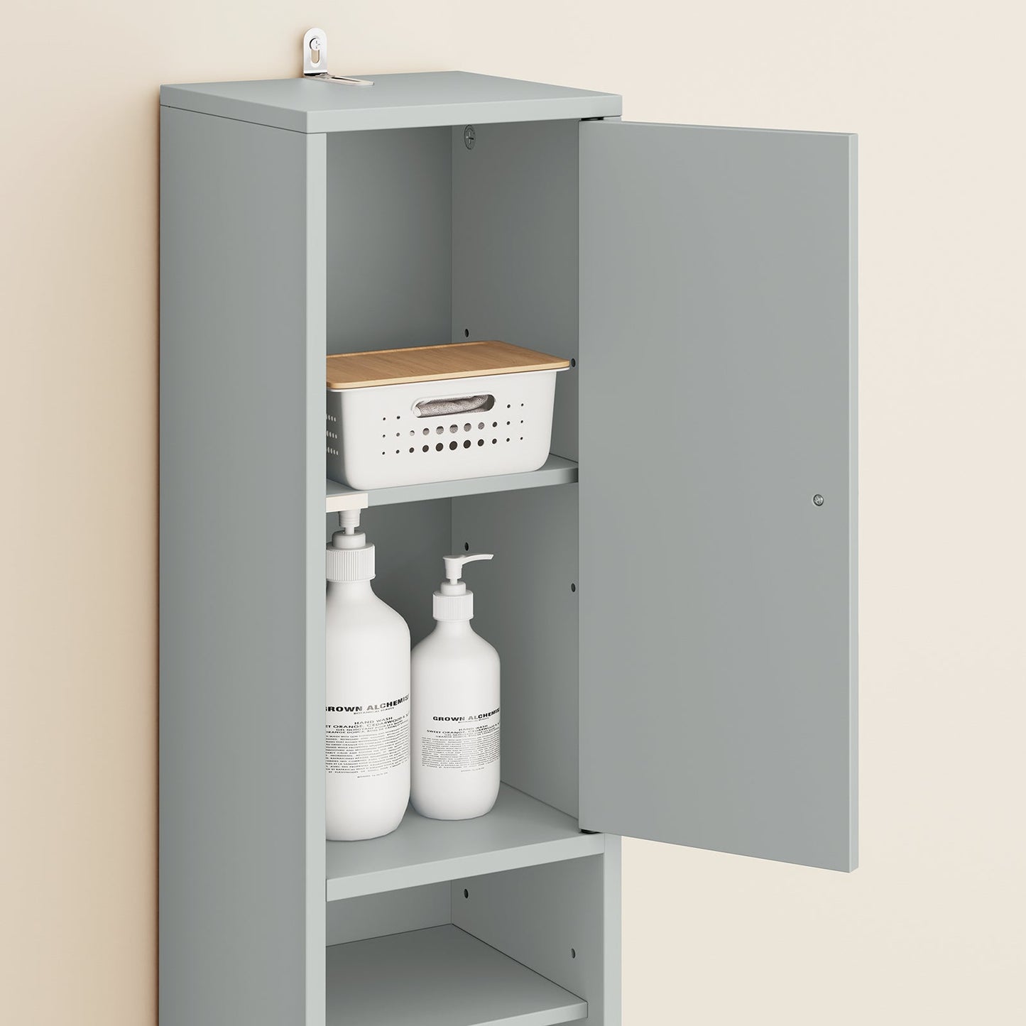 SoBuy BZR34-II-HG Hoge Badkamerkast - Smal Vrijstaand Badkamermeubel - Waterbestendig MDF - 20x20x180 cm - Grijs