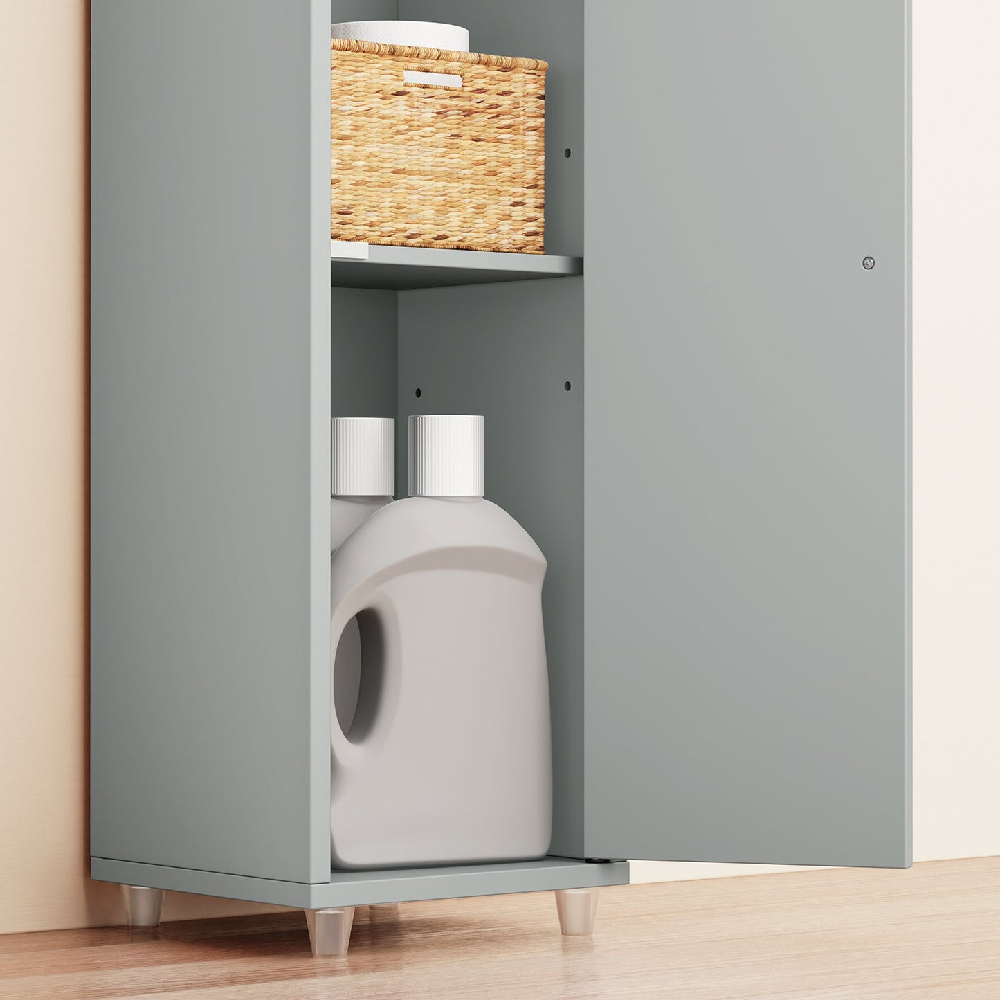 SoBuy BZR34-II-HG Hoge Badkamerkast - Smal Vrijstaand Badkamermeubel - Waterbestendig MDF - 20x20x180 cm - Grijs