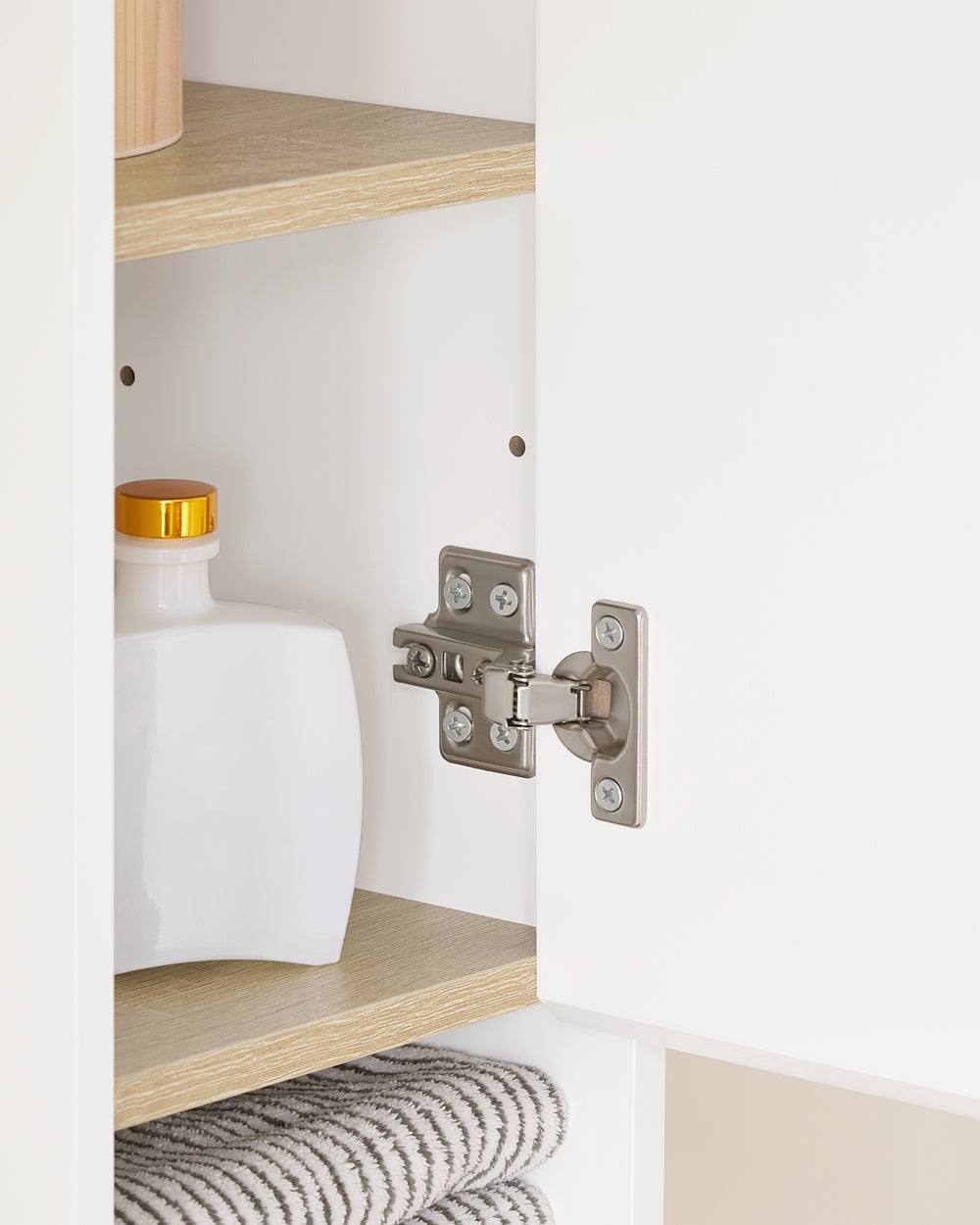 SoBuy BZR34-WN Hoge Badkamerkast 20x20x180 cm – Wit & Houtkleur – Smalle Vrijstaande Opbergkast met Verstelbare Planken en Lade