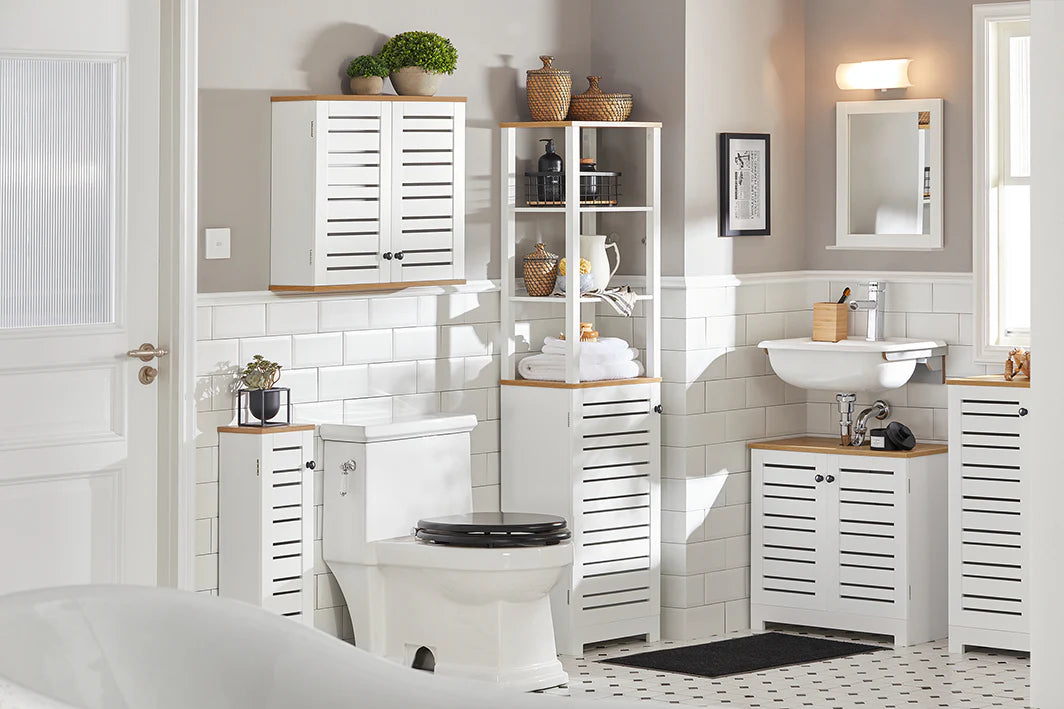 SoBuy Wandkast - Hangkast voor in de Badkamer - Wit - 60x56x19cm - BZR42-W