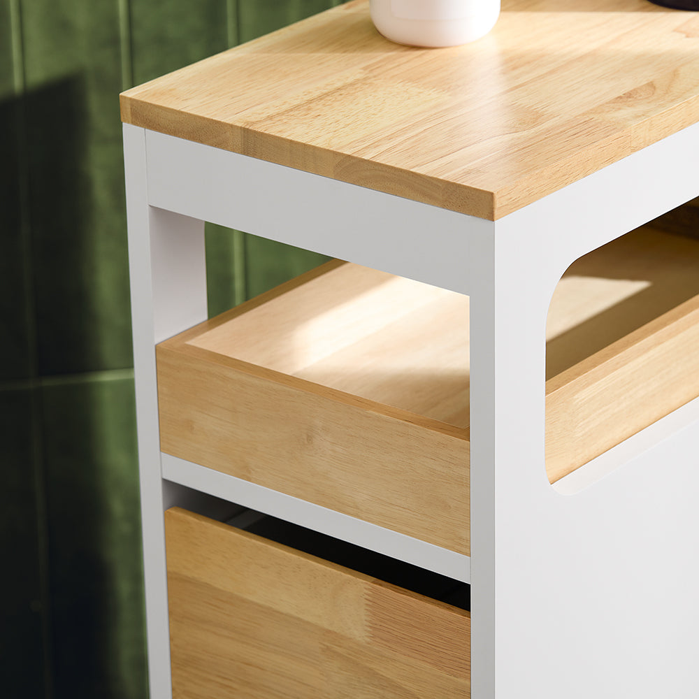 SoBuy - Badkamerrek met 3 Laden - Afneembaar Blad - 23 x 82 x 65 cm - Wit/Hout