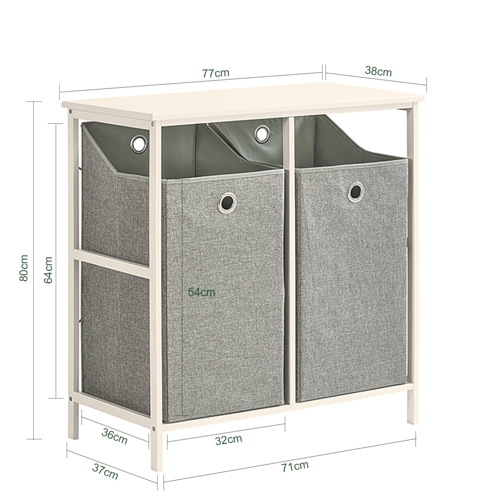 SoBuy Wasmand - BZR57-W - Incl. Legplank - 2 Compartimenten - 2 Verwijderbare Waszakken - Wit