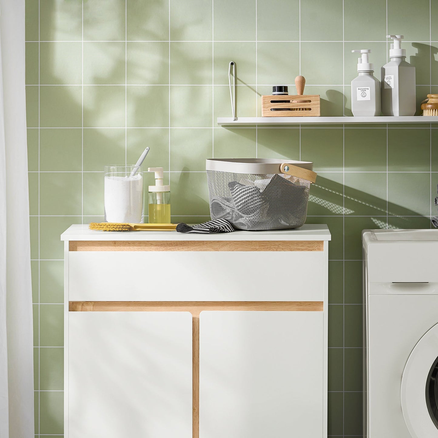 SoBuy Onderkast Badkamer – Met Lade & Uitneembare Waszak – 71 x 33 x 85 cm – Wit