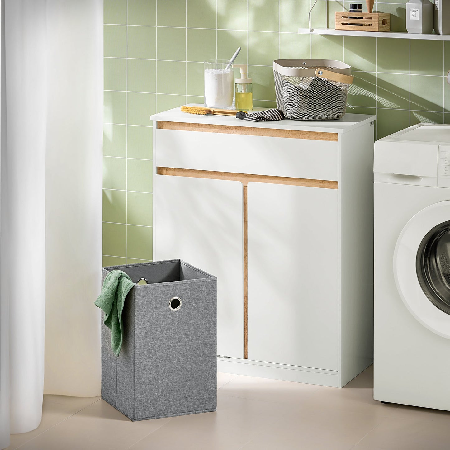 SoBuy Onderkast Badkamer – Met Lade & Uitneembare Waszak – 71 x 33 x 85 cm – Wit