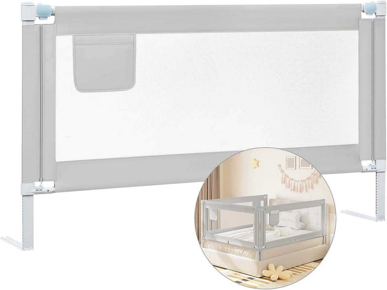 WOLTU Bedhek - bedhek voor kinderen - baby -150/180/200 x 69-87 x 30 cm oxford stof metaal - Lichtgrijs