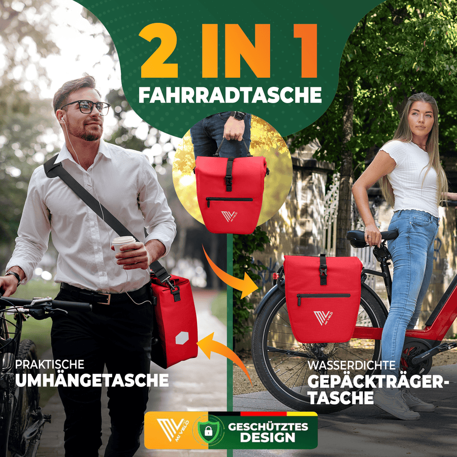 MIVELO Fietstas – Waterdicht & Incl. Schouderband – 20 liter – 50 x 31 x 14 cm – Rood