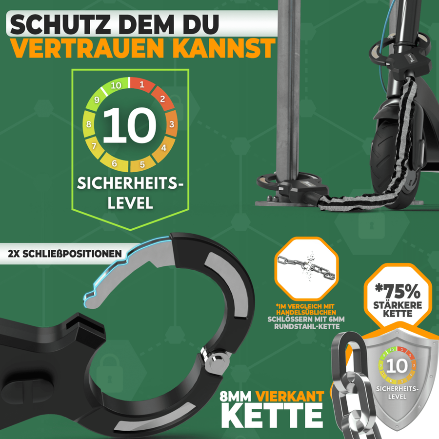 MIVELO Handboeienslot voor Fiets & E-scooter – Security Level 10 – Compact & Extra Sterk – Zwart – 30 x 5 x 2 cm