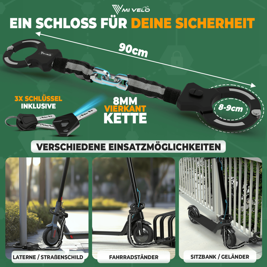 MIVELO Handboeienslot voor Fiets & E-scooter – Security Level 10 – Compact & Extra Sterk – Zwart – 30 x 5 x 2 cm