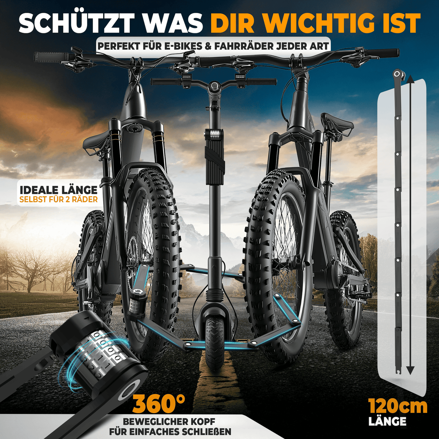 MIVELO Fietsslot NEXUS - Met Cijferslot - Extreem Robuust RVS - 120 cm - Zwart