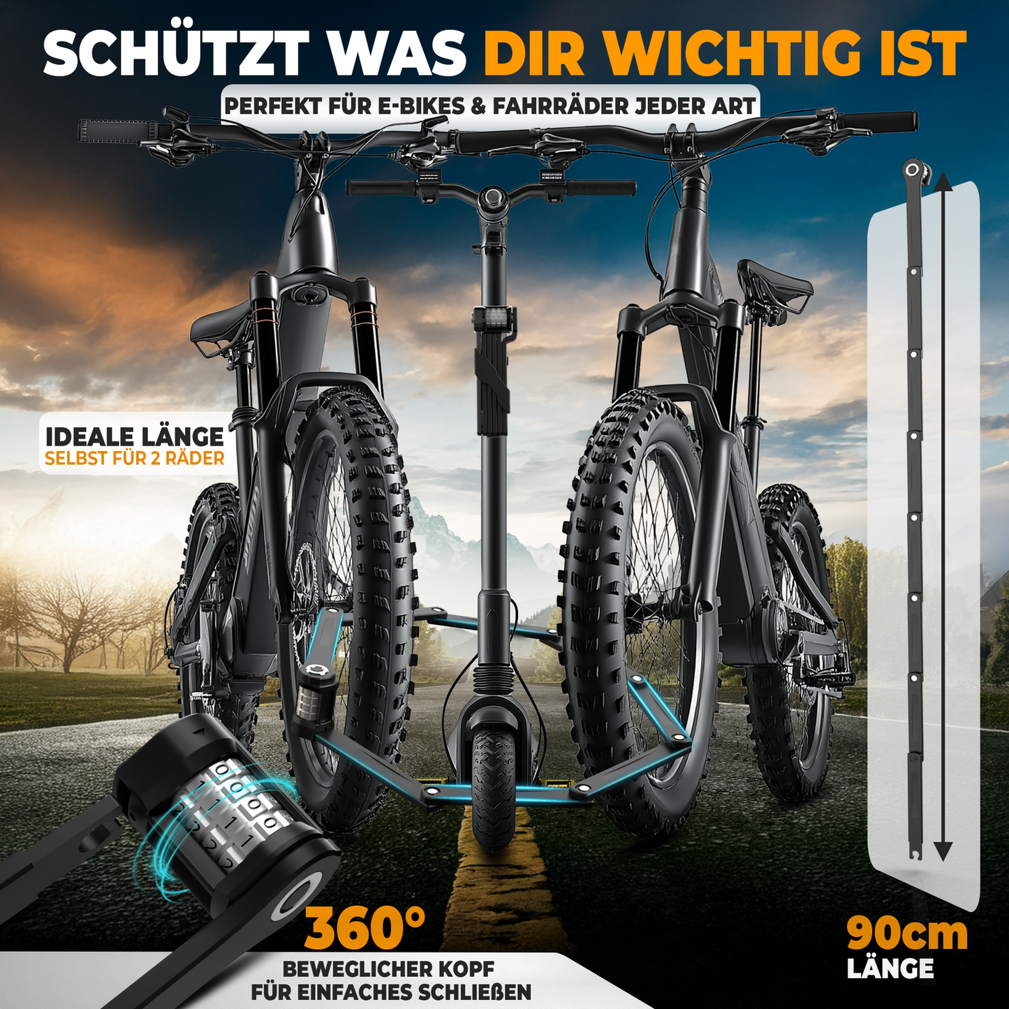 MIVELO Fietsslot NEXUS - Met Cijferslot - Extreem Robuust RVS - 90 cm - Zwart