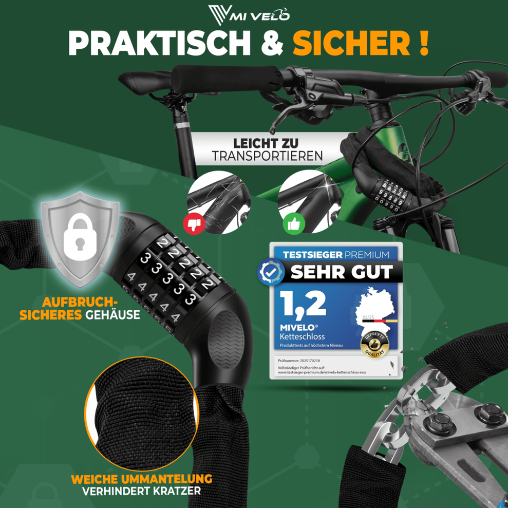 MIVELO Fietsketting met Cijferslot – 90 cm – Staal – Zwart – Veilig & Universeel