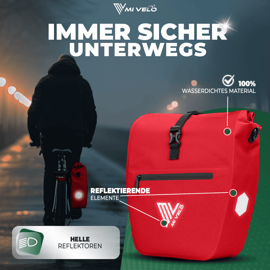MIVELO Fietstas – Waterdicht & Incl. Schouderband – 20 liter – 50 x 31 x 14 cm – Rood
