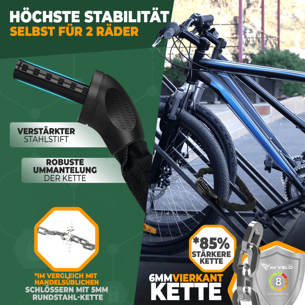 MIVELO Fietsketting met Cijferslot – 90 cm – Staal – Zwart – Veilig & Universeel