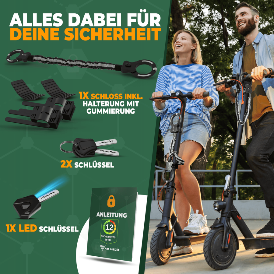 MIVELO Handboeienslot voor e-scooters & fietsen - Zwart - 30 x 5 x 2 cm
