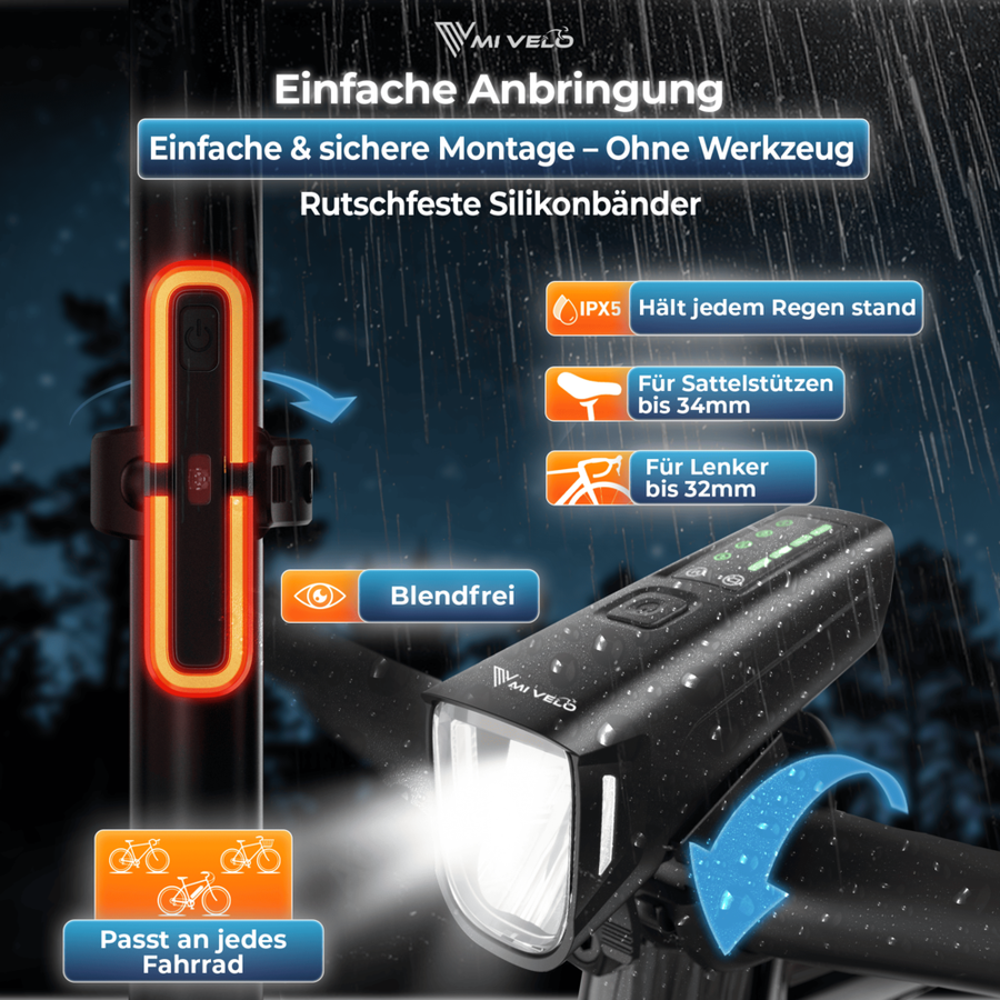 Smart-Ultimate Fietsverlichting Set - LED - 100 Lux - Remlicht - USB - Zwart