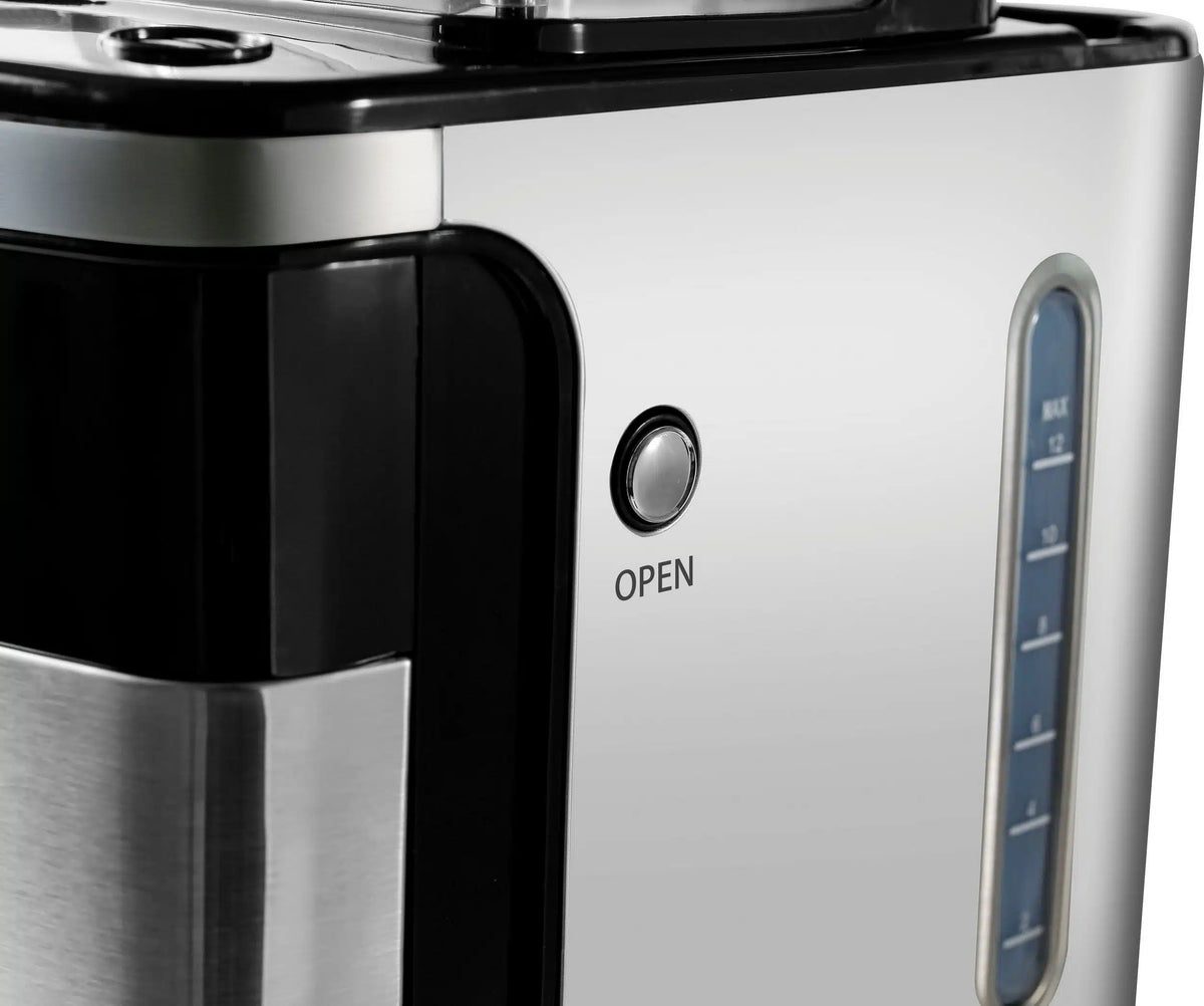Hanseatic – Koffiezetapparaat met Ingebouwde Koffiemolen – 1,5 Liter & 1000 Watt – Met Digitaal Display & Timer – Voor Bonen & Gemalen Koffie – Zilver RVS & Kunststof