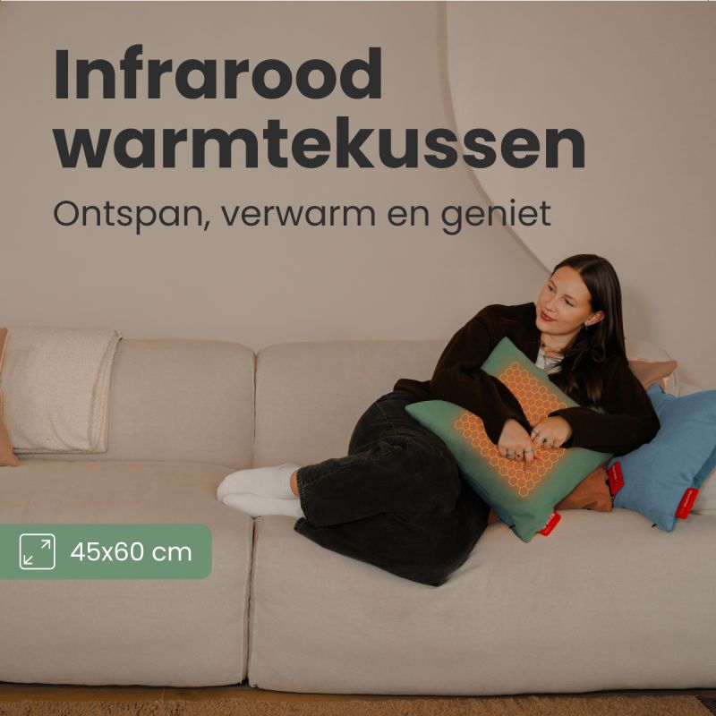 AURONIC Warmtekussen Classic – 45×60 cm – Infrarood Warmte – 3 Warmtestanden – Extra Groot & Zacht – Oplaadbaar – Pastelgroen
