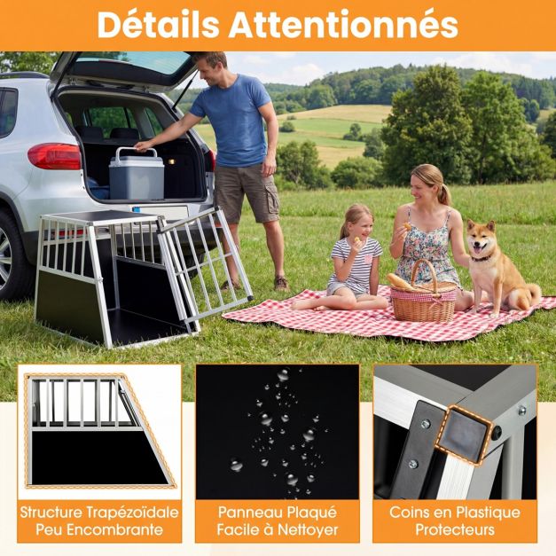 Coast Hondkennel - Aluminium - 91 x 65 x 69,5 cm - Transportkoffer - Scheidingswand - Trapezium - Zilver & Zwart