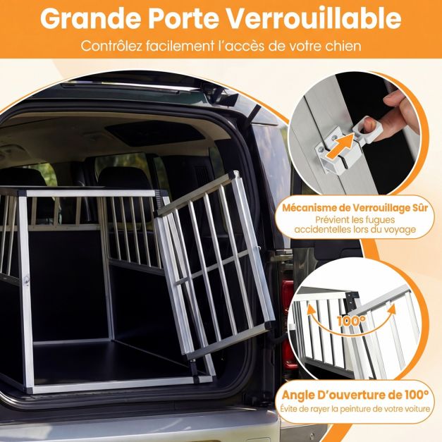 Coast Hondkennel - Aluminium - 91 x 65 x 69,5 cm - Transportkoffer - Scheidingswand - Trapezium - Zilver & Zwart