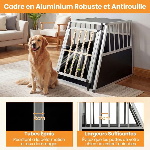 Coast Hondkennel - Aluminium - 91 x 65 x 69,5 cm - Transportkoffer - Scheidingswand - Trapezium - Zilver & Zwart