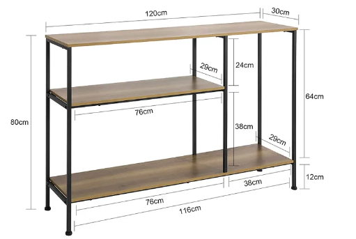Sobuy Wandtafel - Met 3 Planken - Max. 25 kg - Modern - 120 x 30 x 80 cm