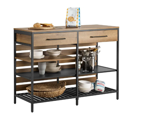 SoBuy Wandtafel - Met 2 Laden en 3 Planken -Max. 105 kg - Industrieel - 120 x 45 x 91 cm