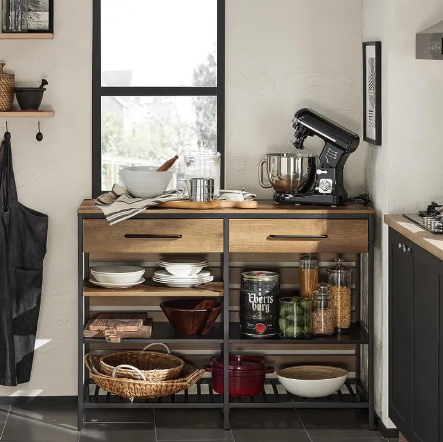 SoBuy Wandtafel - Met 2 Laden en 3 Planken -Max. 105 kg - Industrieel - 120 x 45 x 91 cm