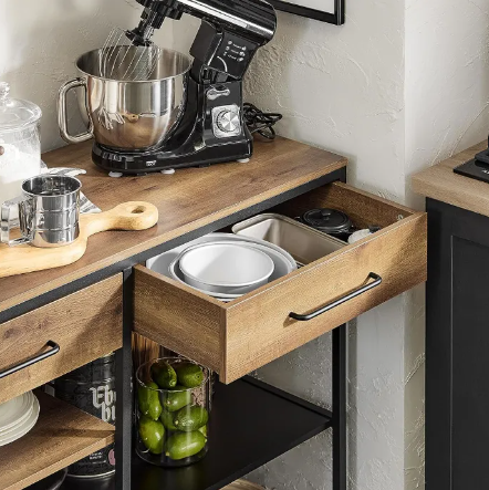 SoBuy Wandtafel - Met 2 Laden en 3 Planken -Max. 105 kg - Industrieel - 120 x 45 x 91 cm