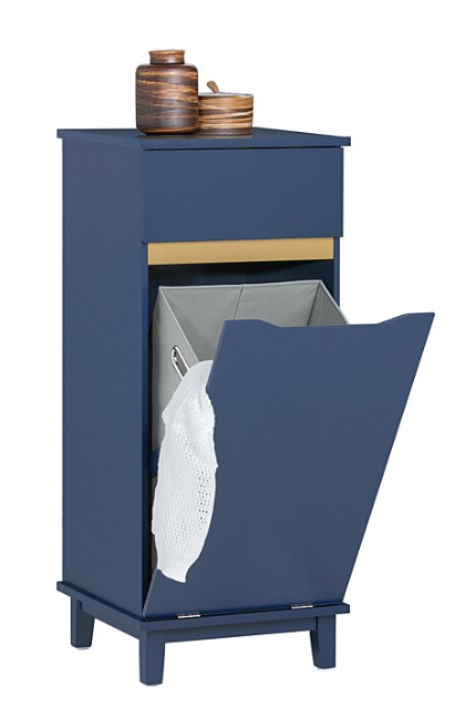 SoBuy Badkamerkast met 1 lade - Incl. 1 uitneembare wasmand - 40x40x96 cm - Max. 25Kg - Blauw