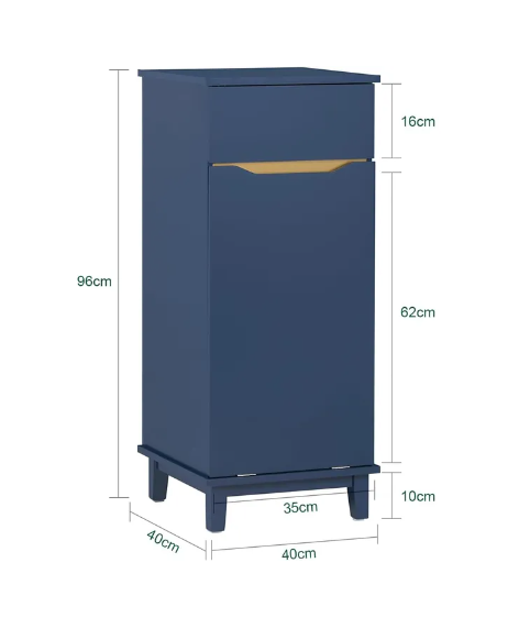 SoBuy Badkamerkast met 1 lade - Incl. 1 uitneembare wasmand - 40x40x96 cm - Max. 25Kg - Blauw