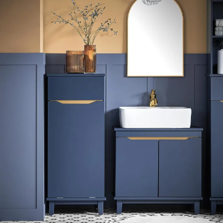 SoBuy Badkamerkast met 1 lade - Incl. 1 uitneembare wasmand - 40x40x96 cm - Max. 25Kg - Blauw