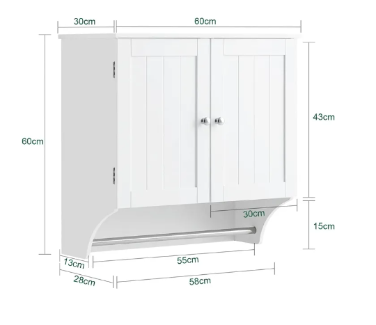 SoBuy Badkamer opberkast met 2 deuren en 2 verstelbare planken - 60x30x60 cm - Max. 25KG - Wit