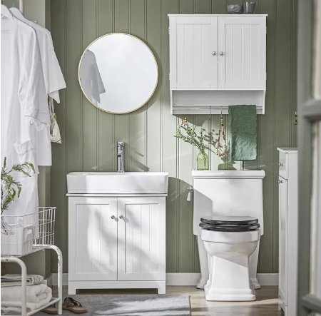 SoBuy Badkamer opberkast met 2 deuren en 2 verstelbare planken - 60x30x60 cm - Max. 25KG - Wit