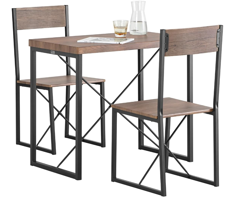 SoBuy Bistroset - 3 Delig - 2 stoelen - Keukentafel - Industriële Look - OGT19-N - Houtkleur