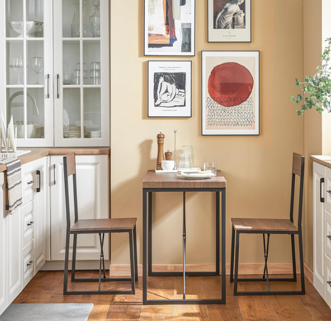 SoBuy Bistroset - 3 Delig - 2 stoelen - Keukentafel - Industriële Look - OGT19-N - Houtkleur